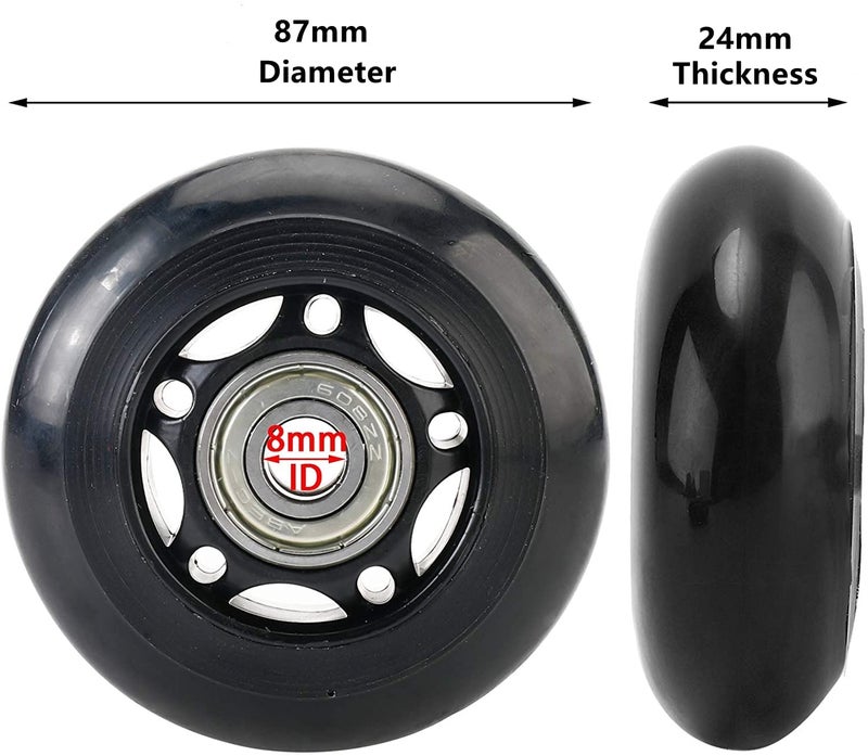 ORO 1 Pair Luggage Wheels Replacement 87mm Case Wheels with 8mm Bearings for Suitcase and Inline Outdoor Skate and Caster Board - Image 2